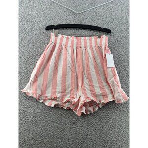 Abound Pink & White Striped Ruffled Hem Shorts Smocked Waist Size Medium  NWT